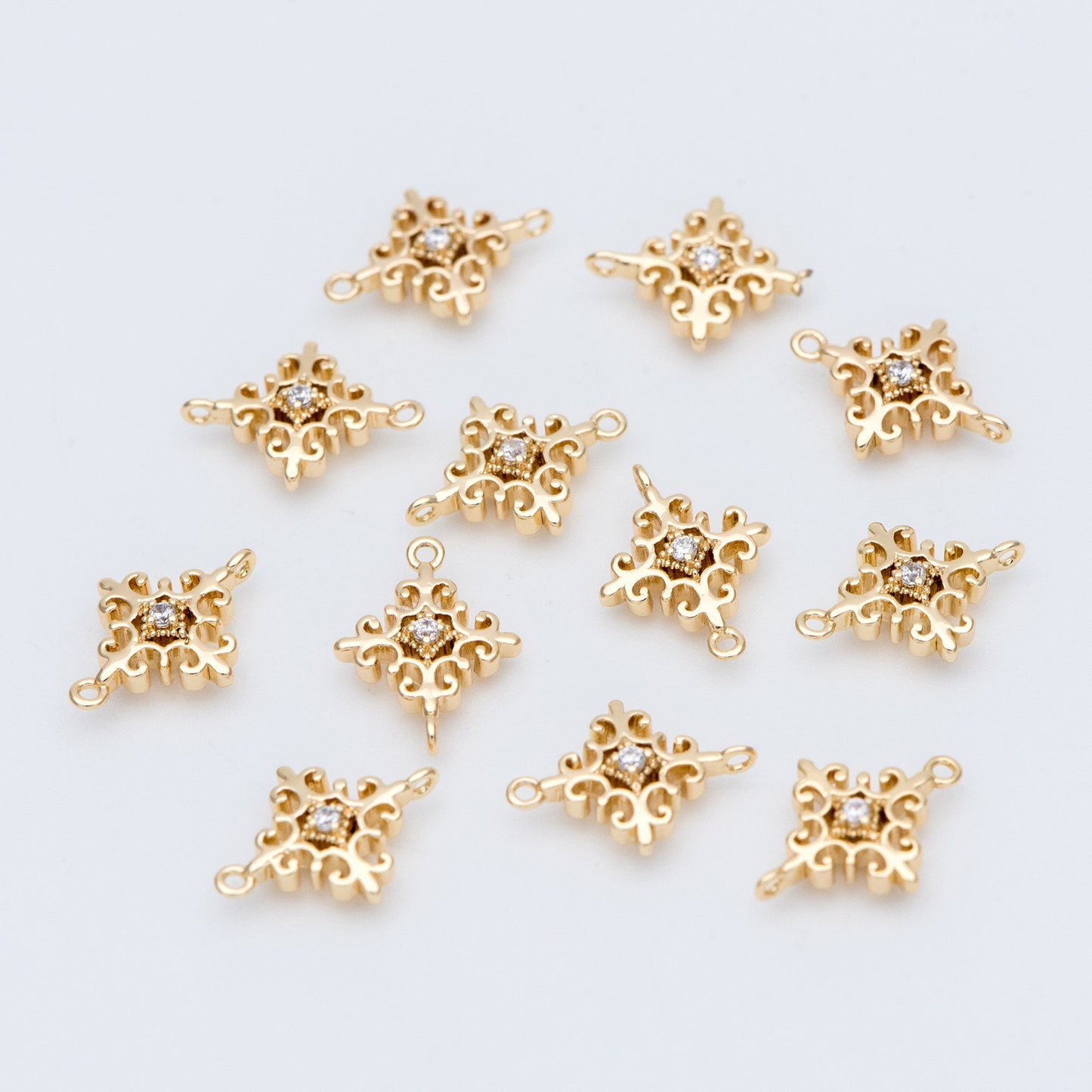 10pcs Gold plated Brass Cross Charms 13x10mm, CZ pave Cross Connector Pendants (GB-776)