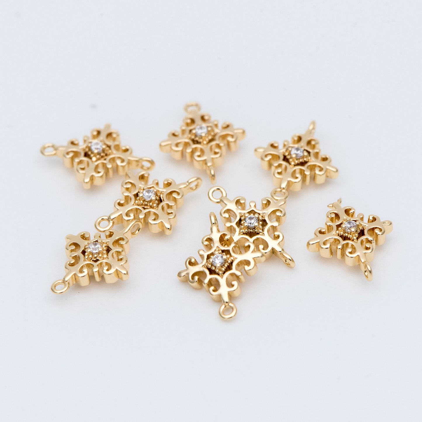 4pcs Gold plated Brass Cross Charms 13x10mm, CZ pave Cross Connector Pendants (GB-2535-C)