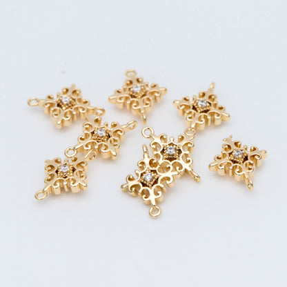 4pcs Gold plated Brass Cross Charms 13x10mm, CZ pave Cross Connector Pendants (GB-2535-C)