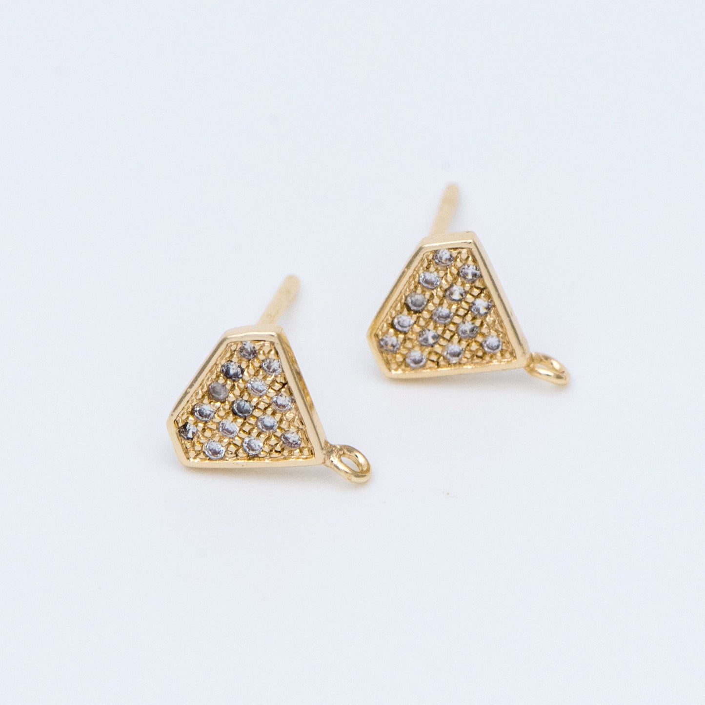 10pcs CZ pave Stud Earrings with Loop 9x6mm, Gold plated Brass "Diamond" Ear Posts (#GB-770)