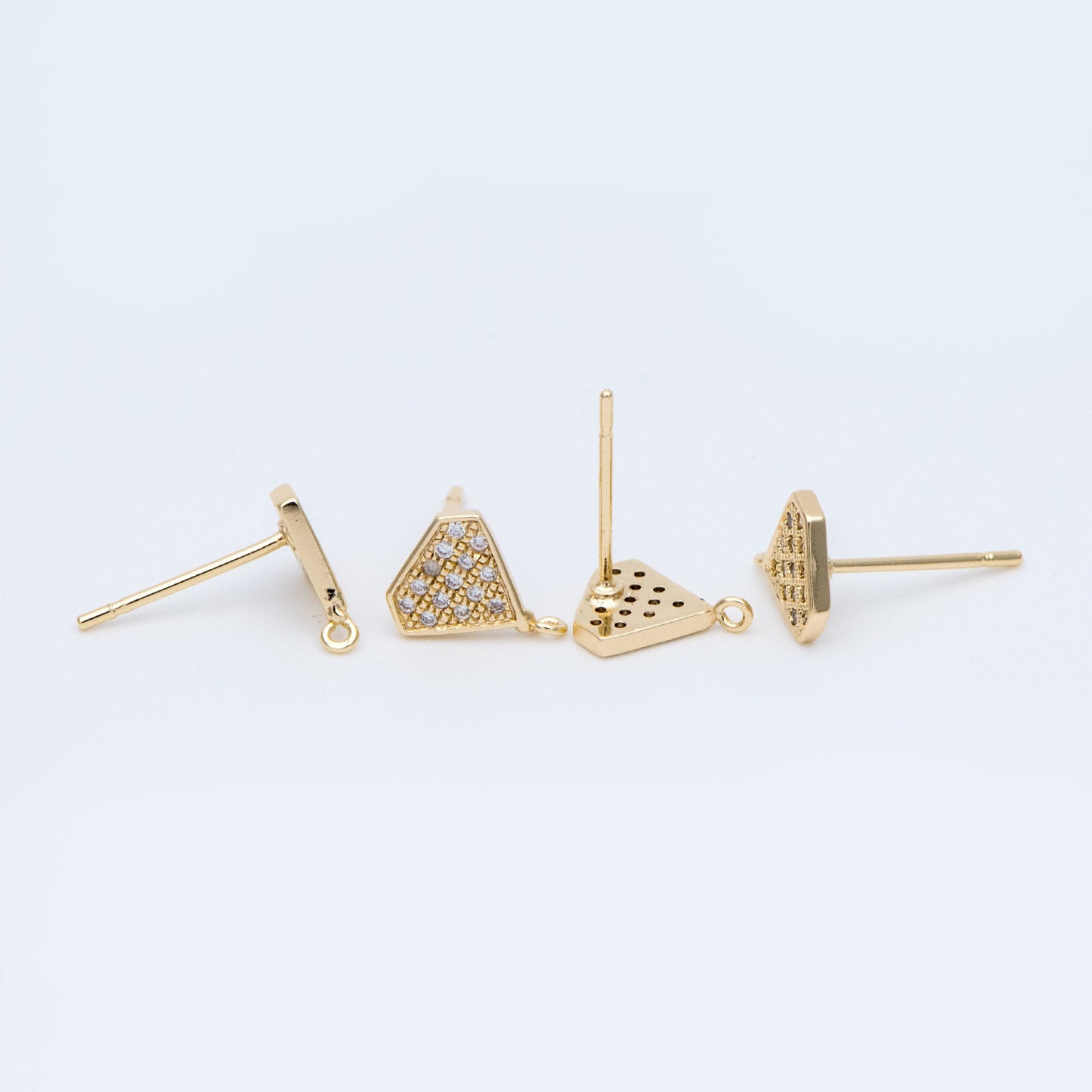 10pcs CZ pave Stud Earrings with Loop 9x6mm, Gold plated Brass "Diamond" Ear Posts (#GB-770)