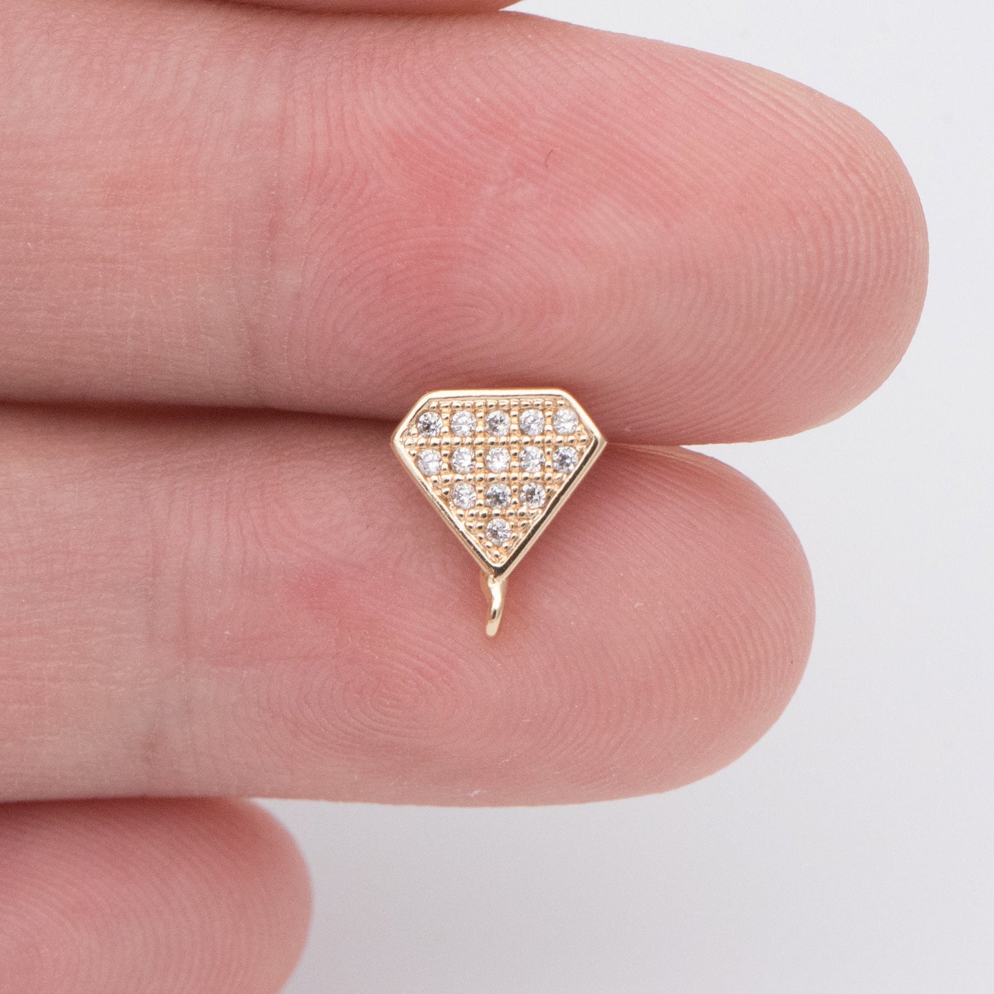 10pcs CZ pave Stud Earrings with Loop 9x6mm, Gold plated Brass "Diamond" Ear Posts (#GB-770)