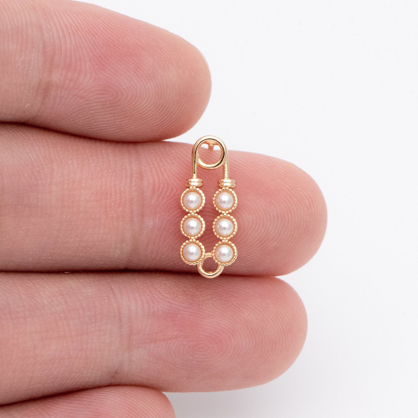 10pcs Gold plated Brass Safety Pin Stud Earring, Faux Pearl Ear Posts with Loop (GB-727)