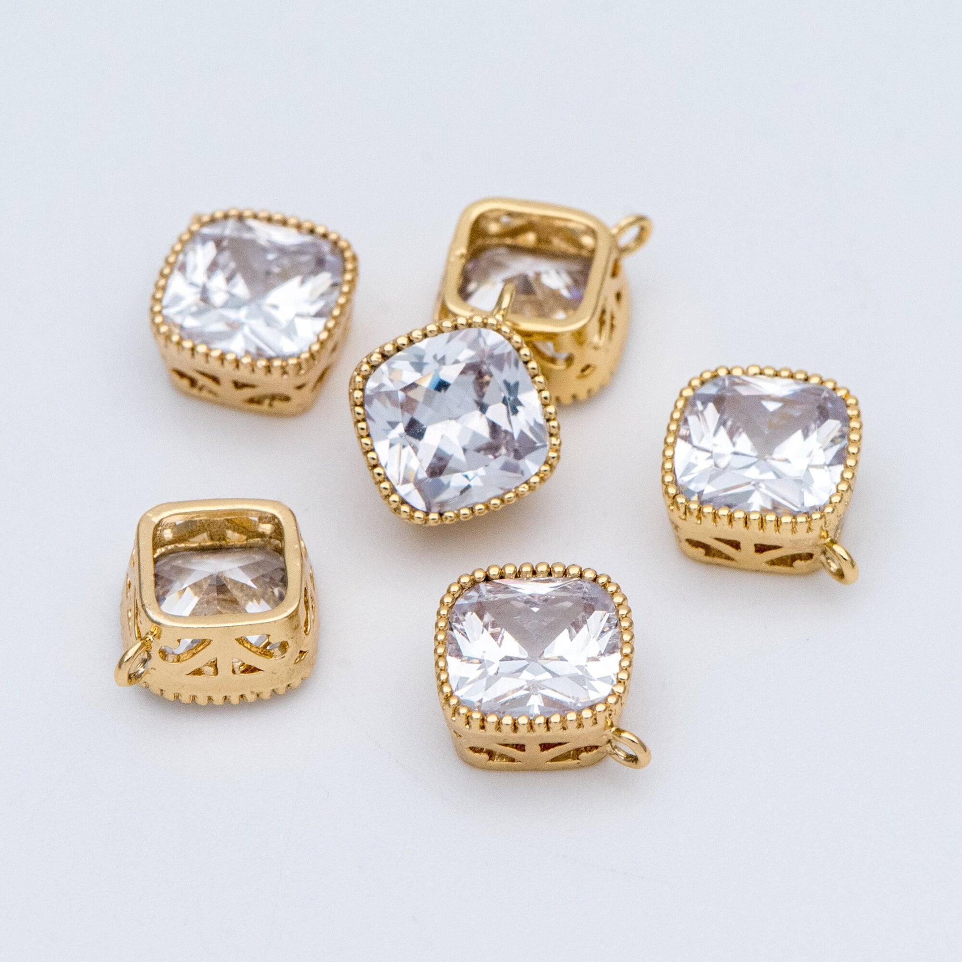 10pcs CZ Pave Square Pendants 11x8mm, Real Gold plated Brass, Rhombus Geometric Charms (GB-780)