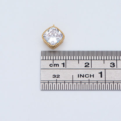 10pcs CZ Pave Square Pendants 11x8mm, Real Gold plated Brass, Rhombus Geometric Charms (GB-780)