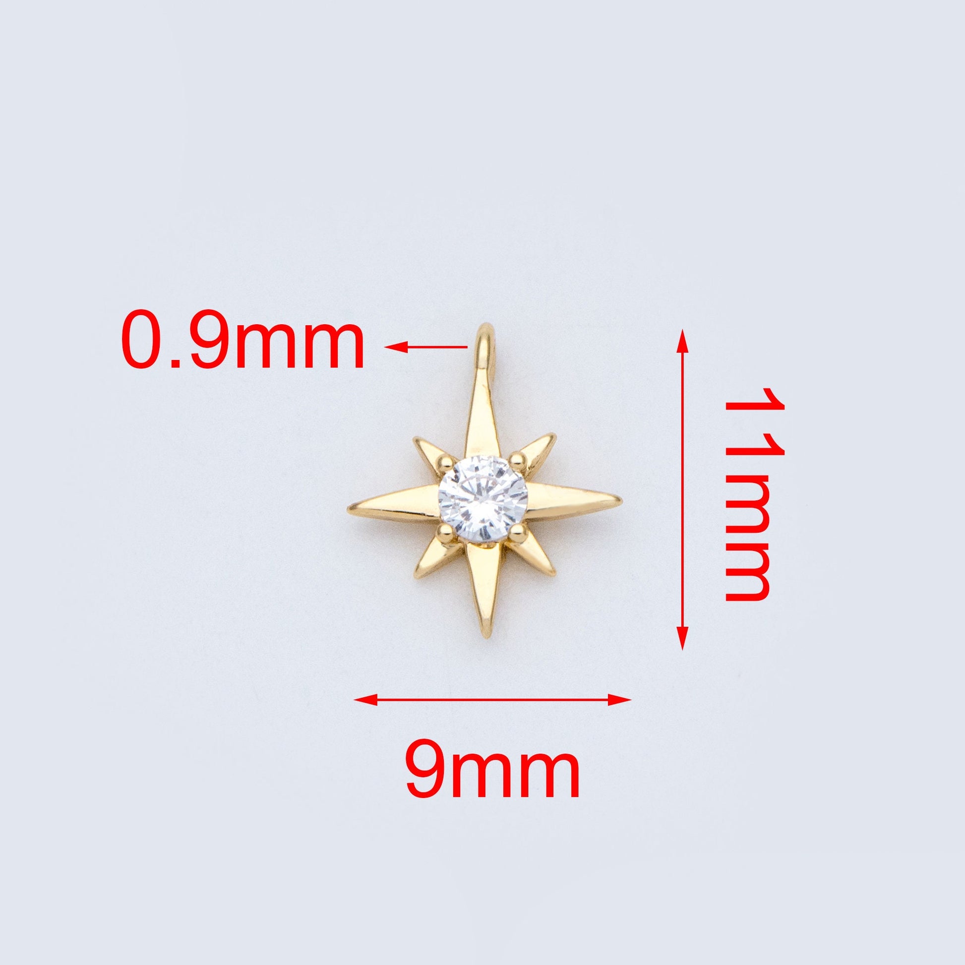 10pcs Gold/ Silver Tone North Star Charms 9x11mm, CZ Pave Tiny Star Pendants (GB-924-D)