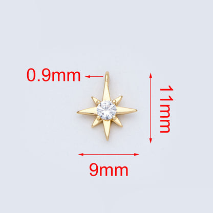 10pcs Gold/ Silver Tone North Star Charms 9x11mm, CZ Pave Tiny Star Pendants (GB-924-D)