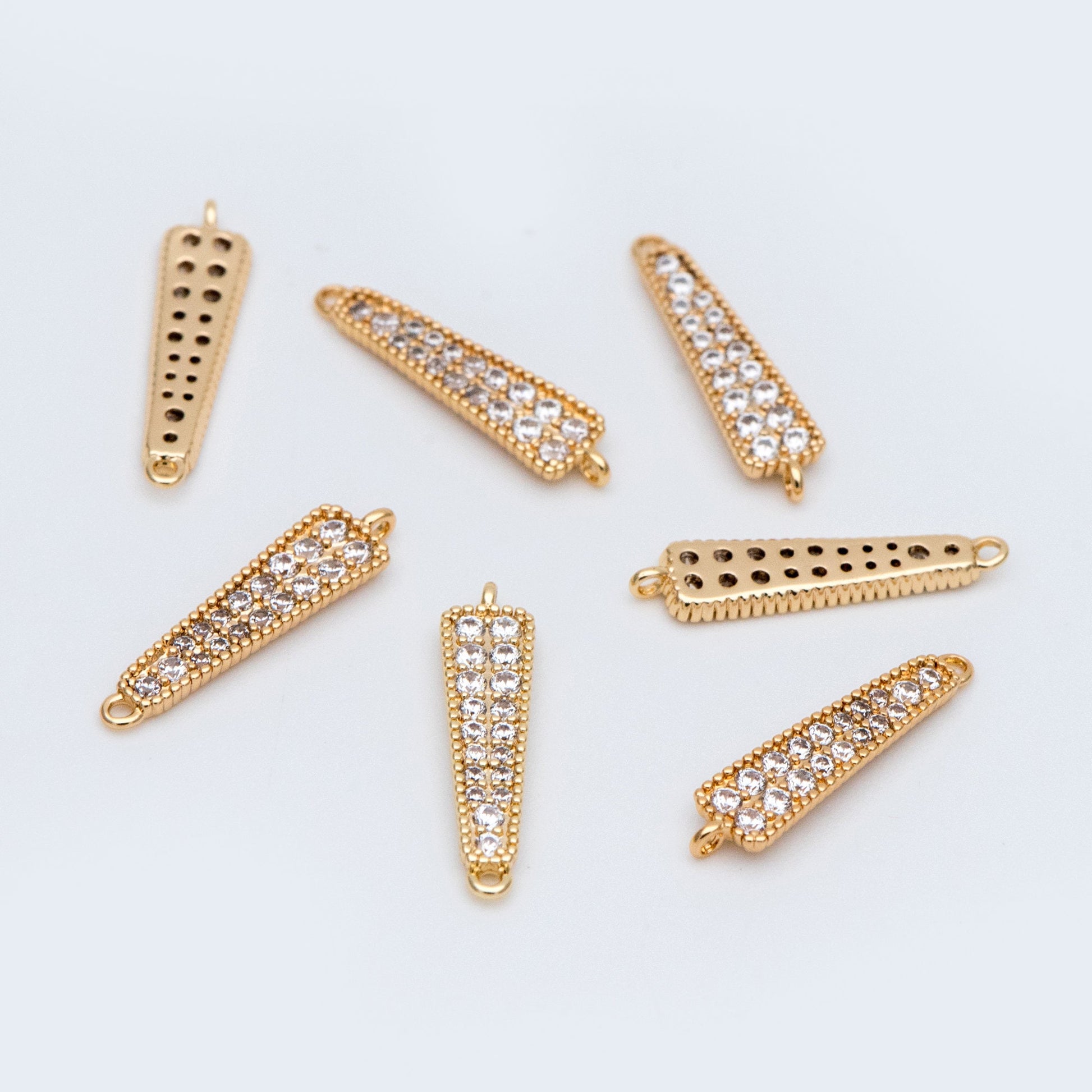 4pcs CZ Micro Pave Bar Connectors 17mm, Real Gold plated Brass, Cubic Zirconia Stick Charm Pendants (GB-731)