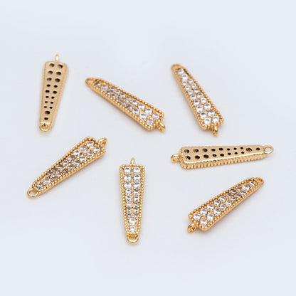 4pcs CZ Micro Pave Bar Connectors 17mm, Real Gold plated Brass, Cubic Zirconia Stick Charm Pendants (GB-160-D)
