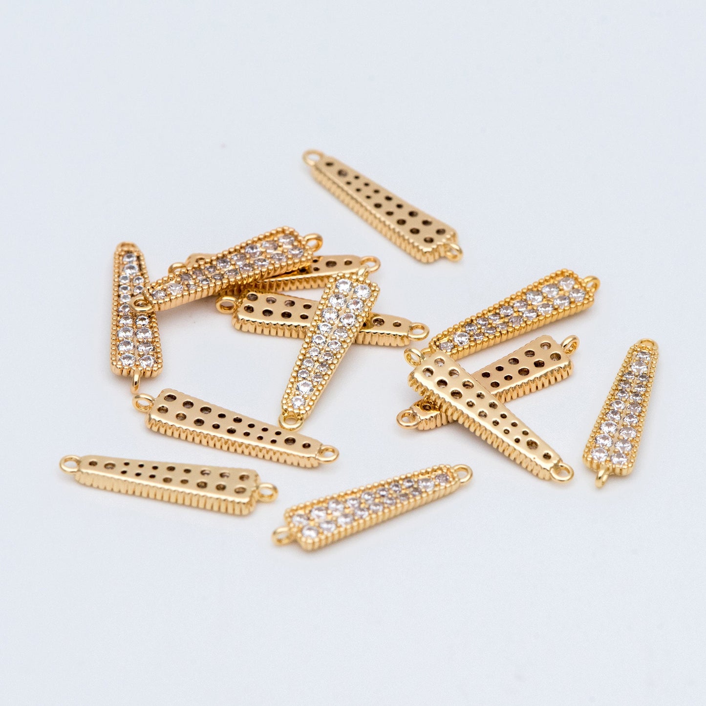 4pcs CZ Micro Pave Bar Connectors 17mm, Real Gold plated Brass, Cubic Zirconia Stick Charm Pendants (GB-731)