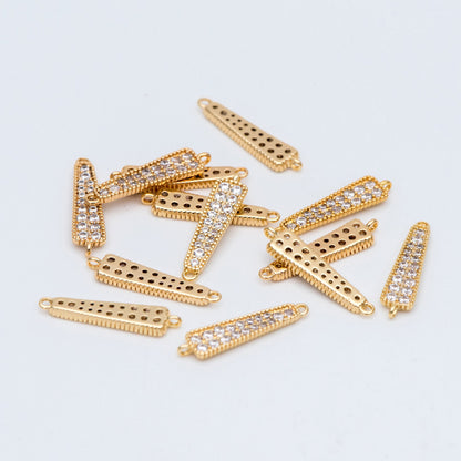 4pcs CZ Micro Pave Bar Connectors 17mm, Real Gold plated Brass, Cubic Zirconia Stick Charm Pendants (GB-731)