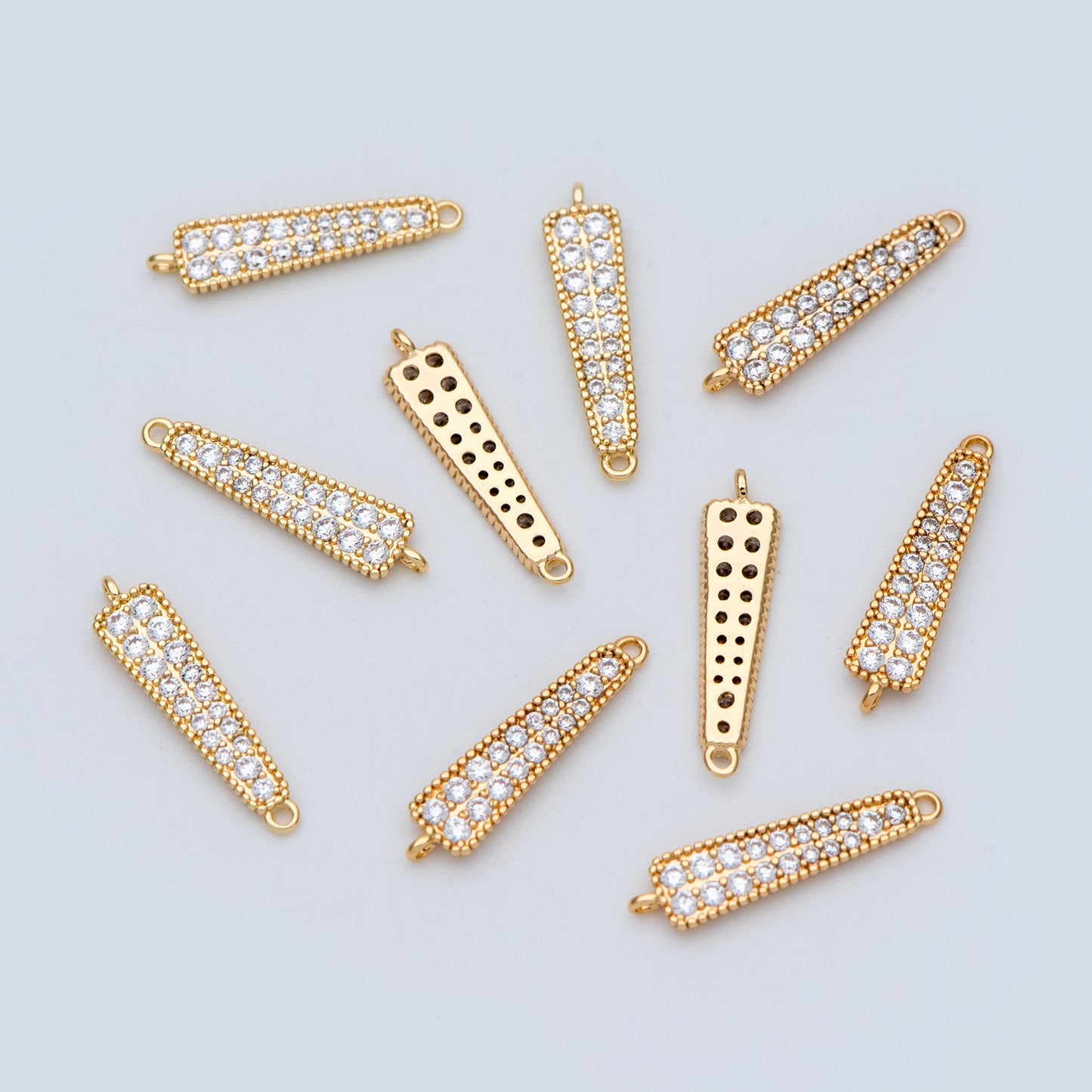 4pcs CZ Micro Pave Bar Connectors 17mm, Real Gold plated Brass, Cubic Zirconia Stick Charm Pendants (GB-731)