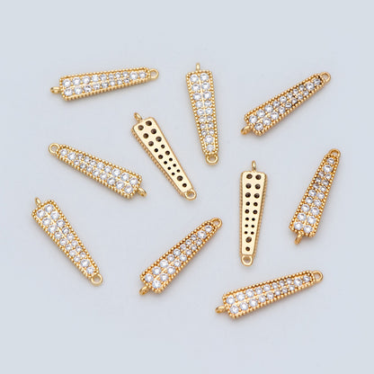 4pcs CZ Micro Pave Bar Connectors 17mm, Real Gold plated Brass, Cubic Zirconia Stick Charm Pendants (GB-731)
