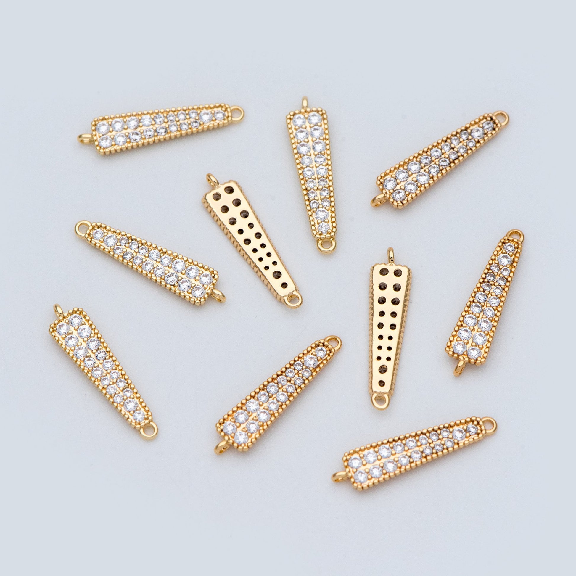 4pcs CZ Micro Pave Bar Connectors 17mm, Real Gold plated Brass, Cubic Zirconia Stick Charm Pendants (GB-160-D)