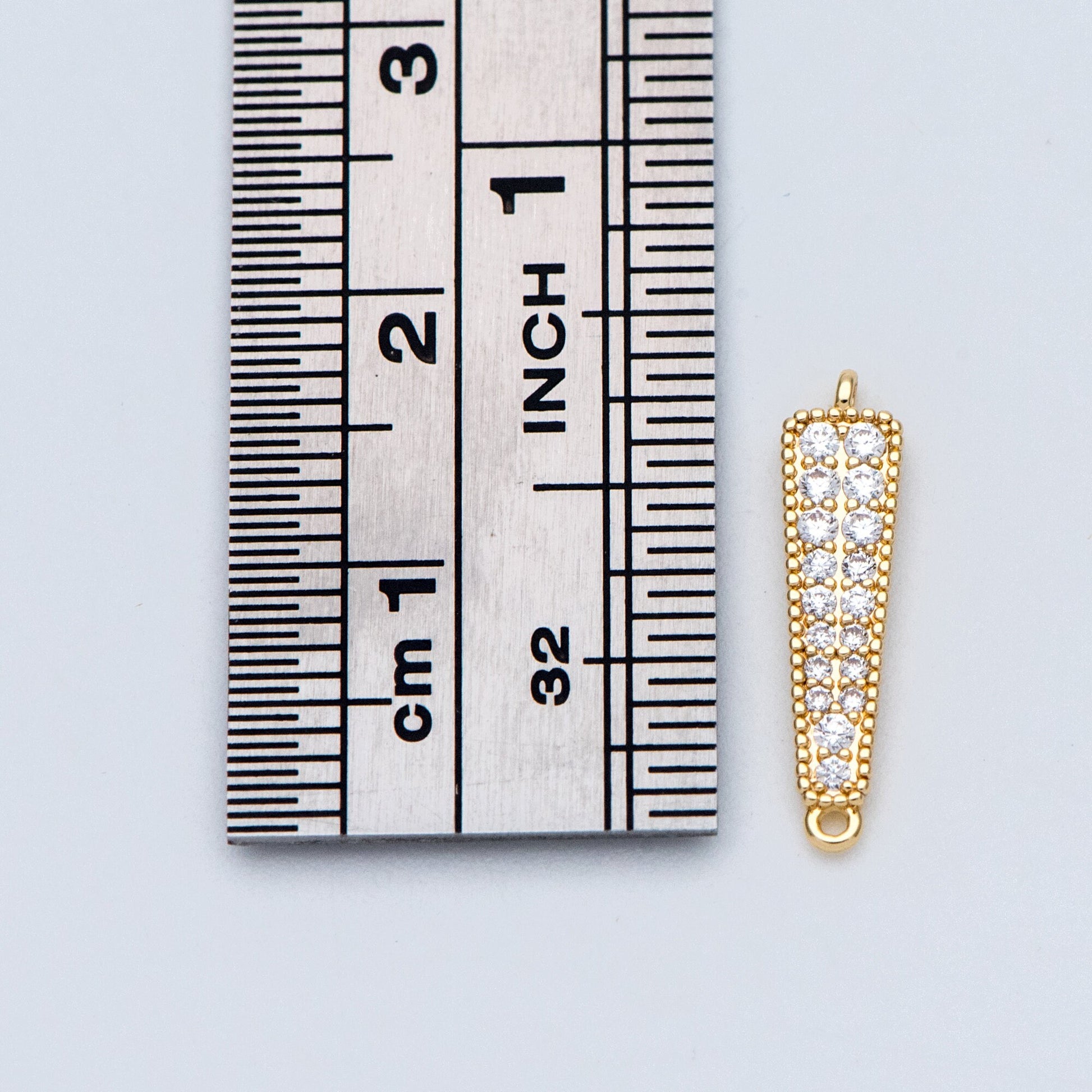 4pcs CZ Micro Pave Bar Connectors 17mm, Real Gold plated Brass, Cubic Zirconia Stick Charm Pendants (GB-731)