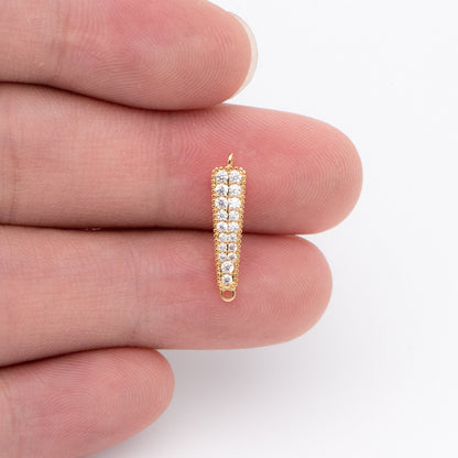 4pcs CZ Micro Pave Bar Connectors 17mm, Real Gold plated Brass, Cubic Zirconia Stick Charm Pendants (GB-731)