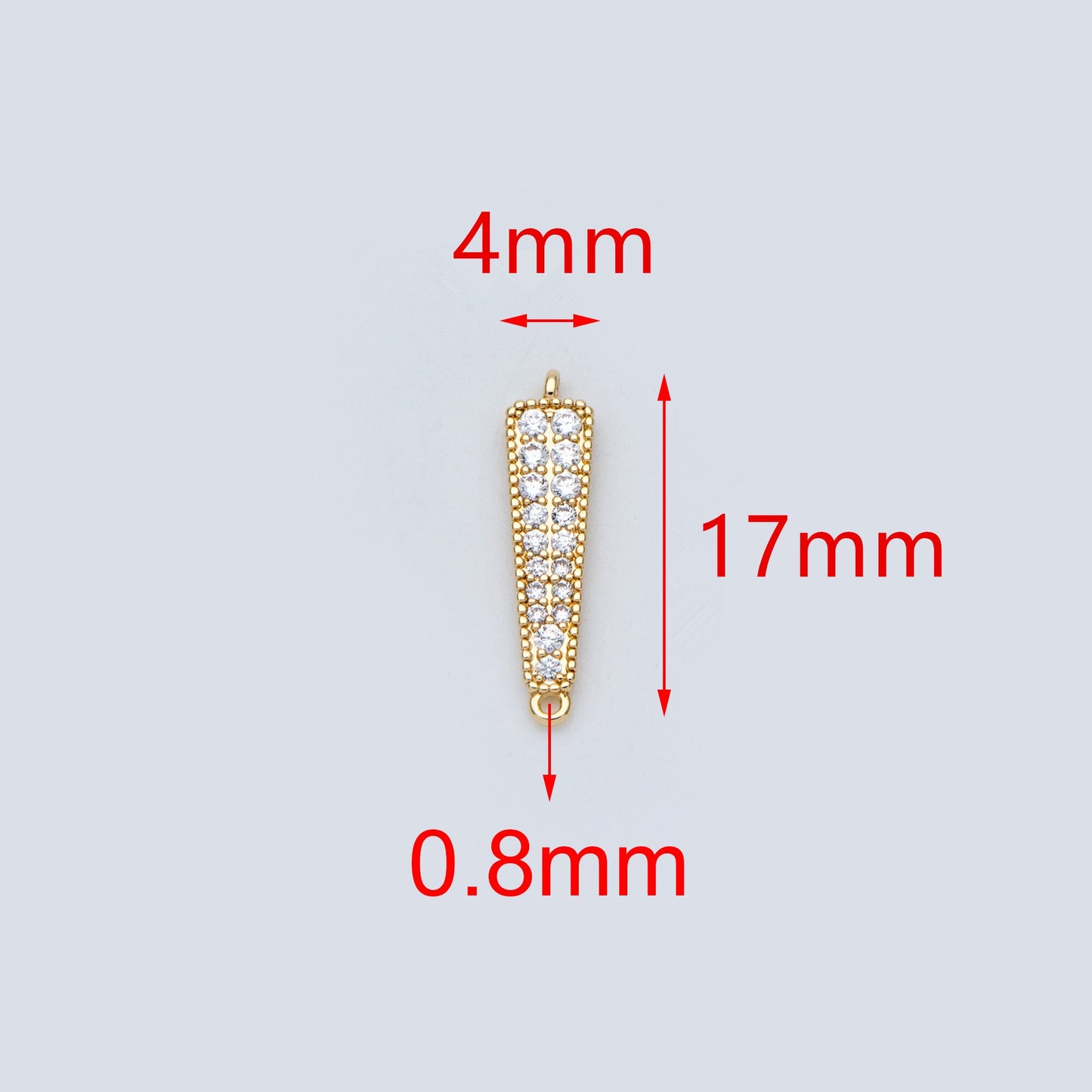 4pcs CZ Micro Pave Bar Connectors 17mm, Real Gold plated Brass, Cubic Zirconia Stick Charm Pendants (GB-731)