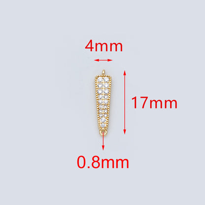 4pcs CZ Micro Pave Bar Connectors 17mm, Real Gold plated Brass, Cubic Zirconia Stick Charm Pendants (GB-731)