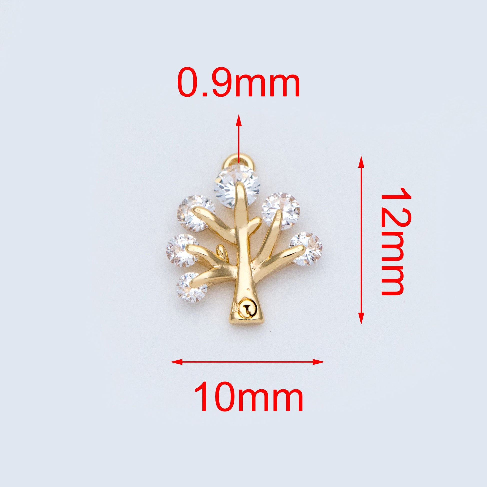 10pcs CZ pave Gold Tree Charms 12x10mm, 18K Gold plated Brass Plant Pendants (GB-771)