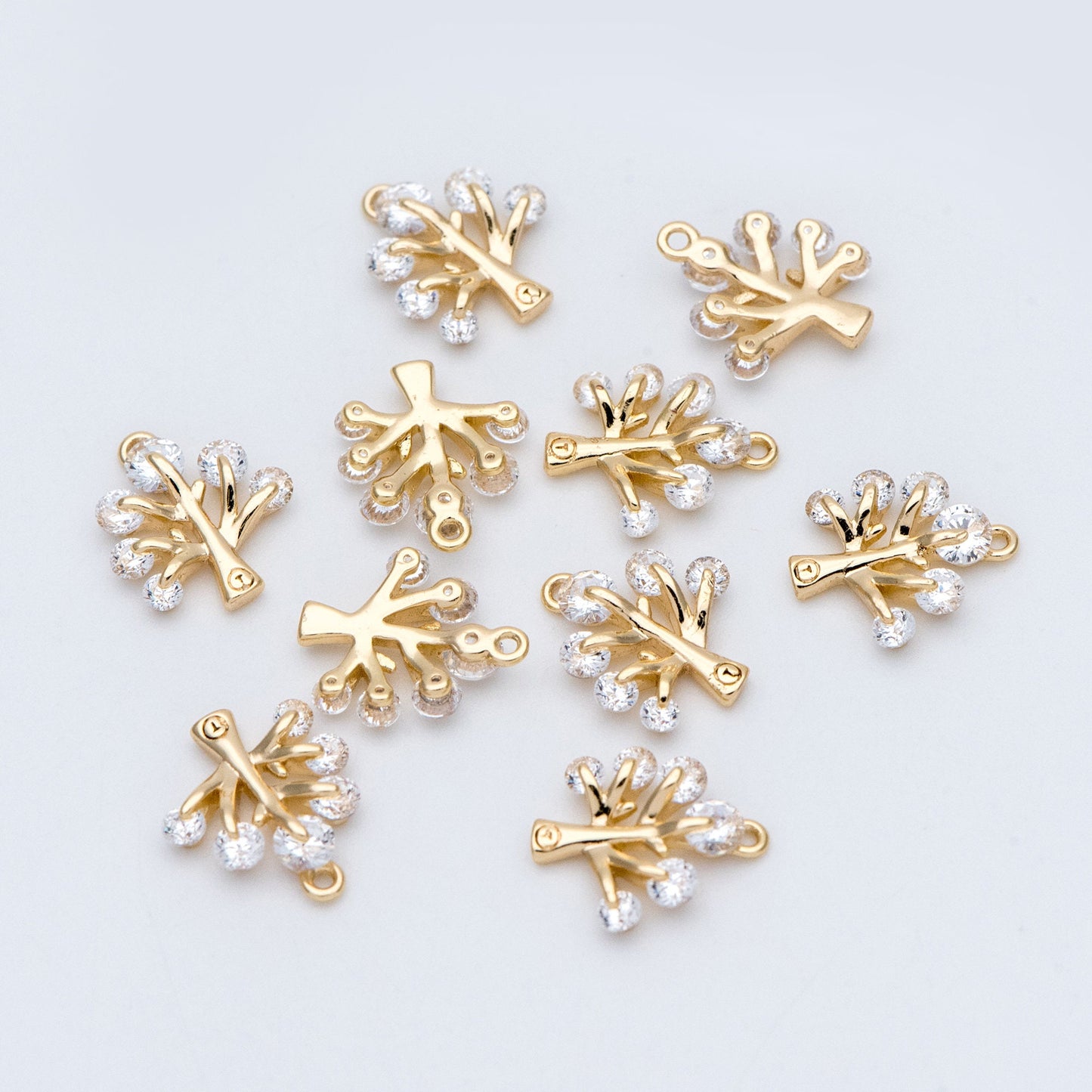 10pcs CZ pave Gold Tree Charms 12x10mm, 18K Gold plated Brass Plant Pendants (GB-771)