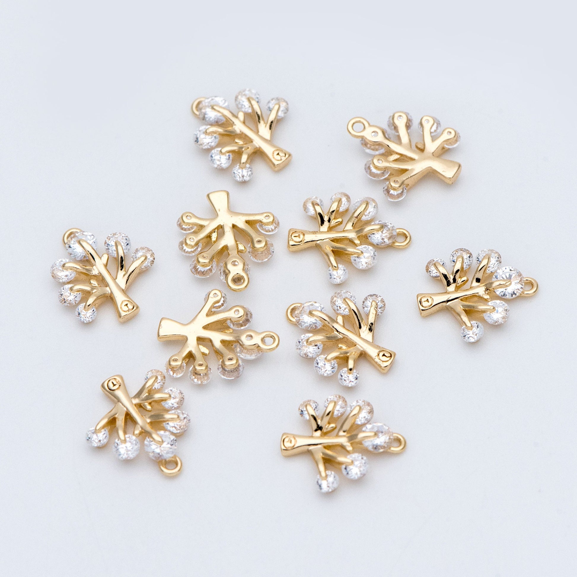 10pcs CZ pave Gold Tree Charms 12x10mm, 18K Gold plated Brass Plant Pendants (GB-771)