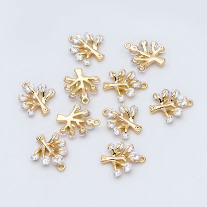 10pcs CZ pave Gold Tree Charms 12x10mm, 18K Gold plated Brass Plant Pendants (GB-771)