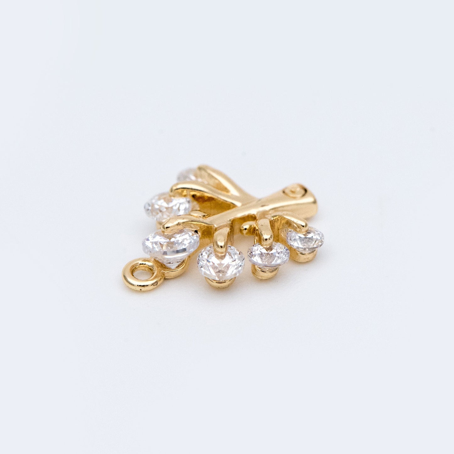 10pcs CZ pave Gold Tree Charms 12x10mm, 18K Gold plated Brass Plant Pendants (GB-771)