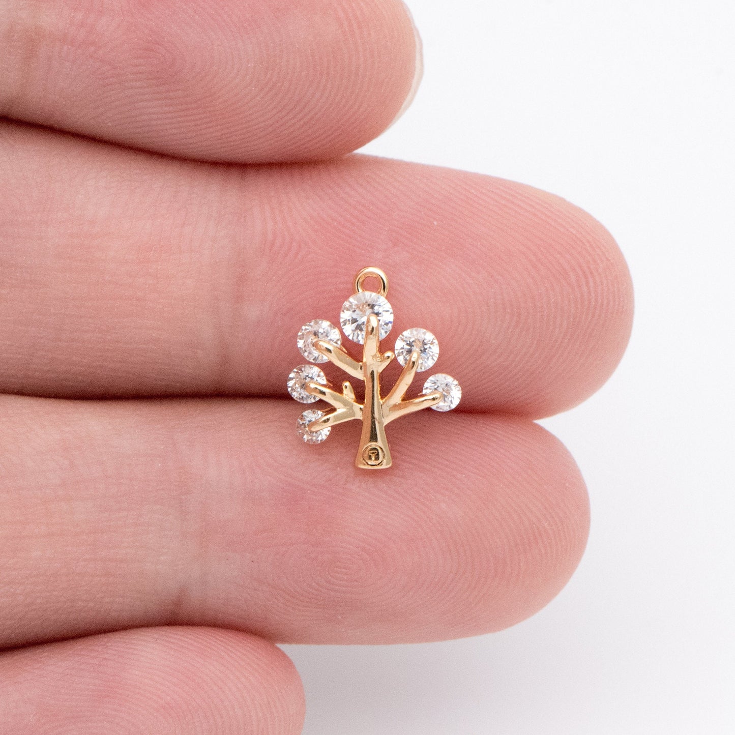 10pcs CZ pave Gold Tree Charms 12x10mm, 18K Gold plated Brass Plant Pendants (GB-771)