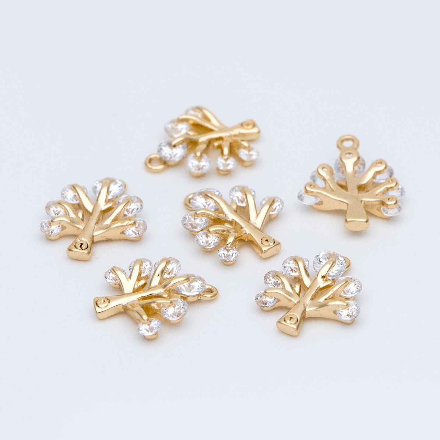 10pcs CZ pave Gold Tree Charms 12x10mm, 18K Gold plated Brass Plant Pendants (GB-771)