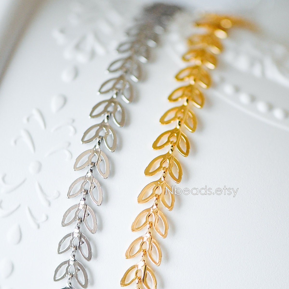 Gold/ Silver tone Flat Chevron Chain 6.3mm, Real Gold/ Rhodium plated Brass, Decorative Leaf Chain (#LK-161)/ 1 Meter=3.3ft
