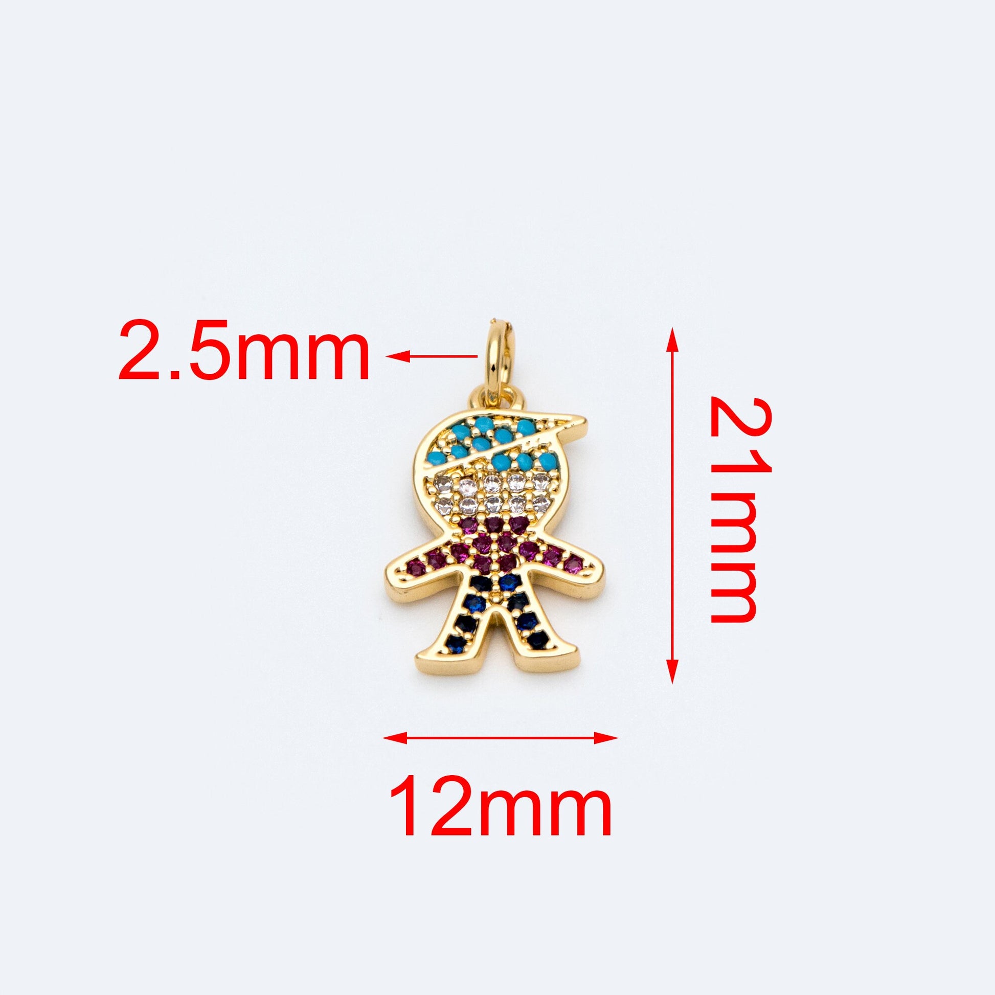 4pcs CZ pave Boy Charms 21mm, 18K Gold plated Brass Human Pendants (GB-792)