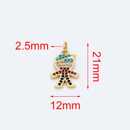 4pcs CZ pave Boy Charms 21mm, 18K Gold plated Brass Human Pendants (GB-792)
