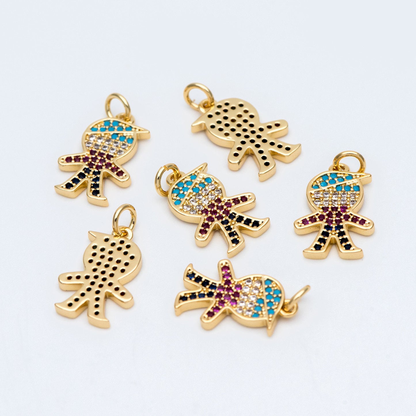 4pcs CZ pave Boy Charms 21mm, 18K Gold plated Brass Human Pendants (GB-792)