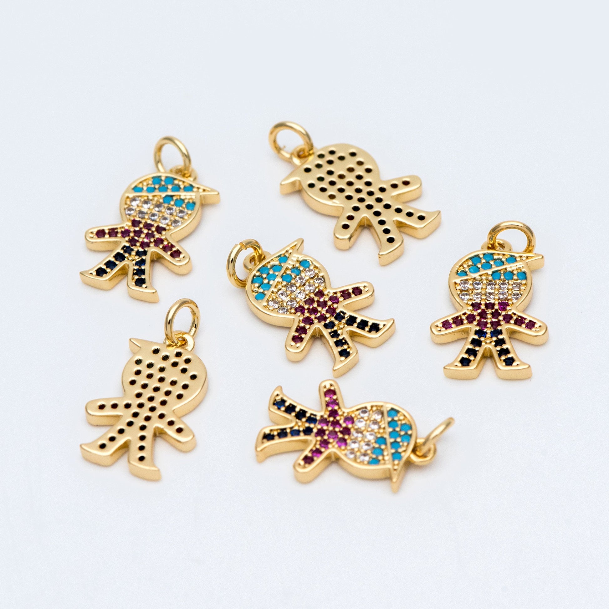 4pcs CZ pave Boy Charms 21mm, 18K Gold plated Brass Human Pendants (GB-792)