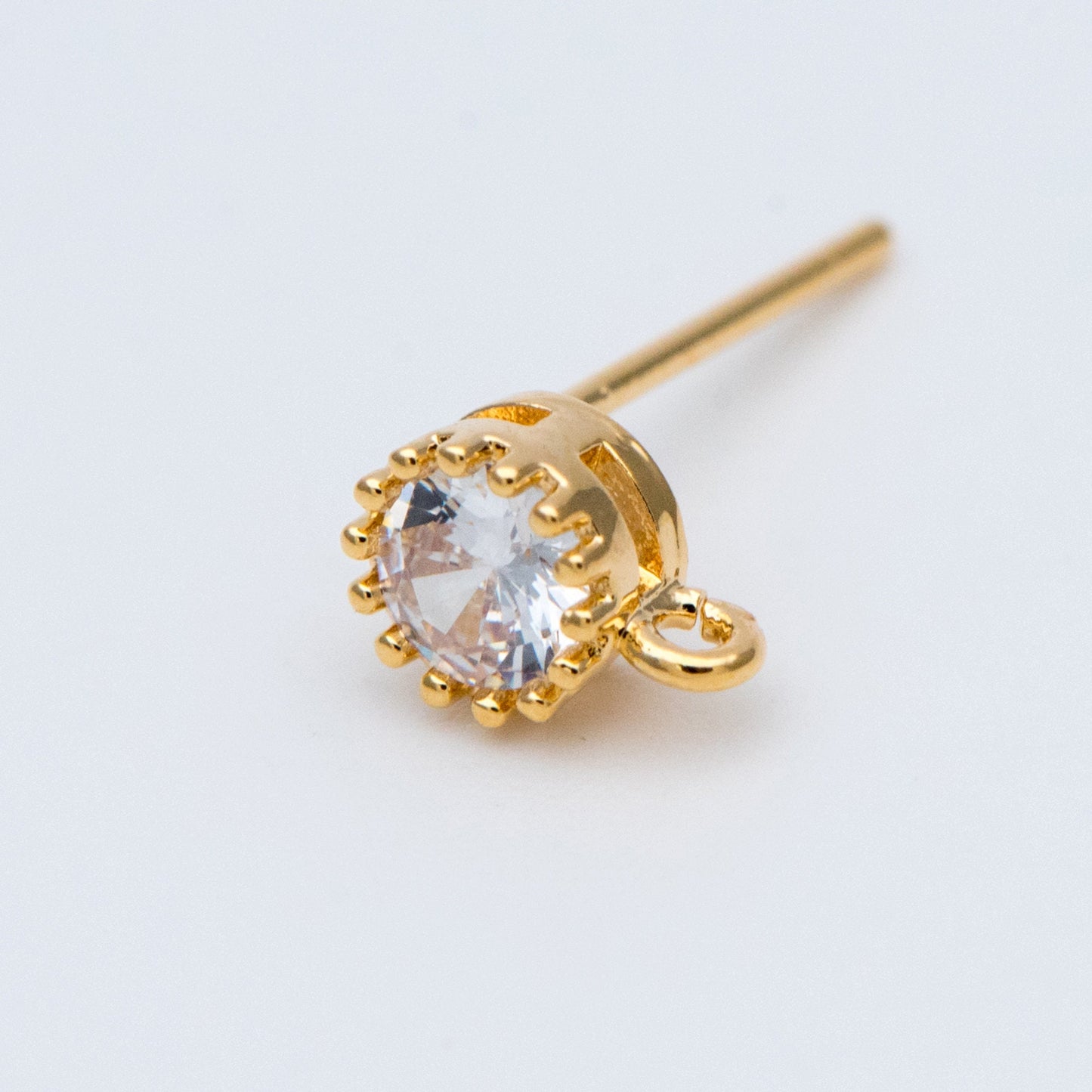 10pcs CZ Pave Gold/ Silver Ear Posts 5mm with Loops, 18K Gold/ Rhodium Plated Brass Stud Earrings (#GB-803)