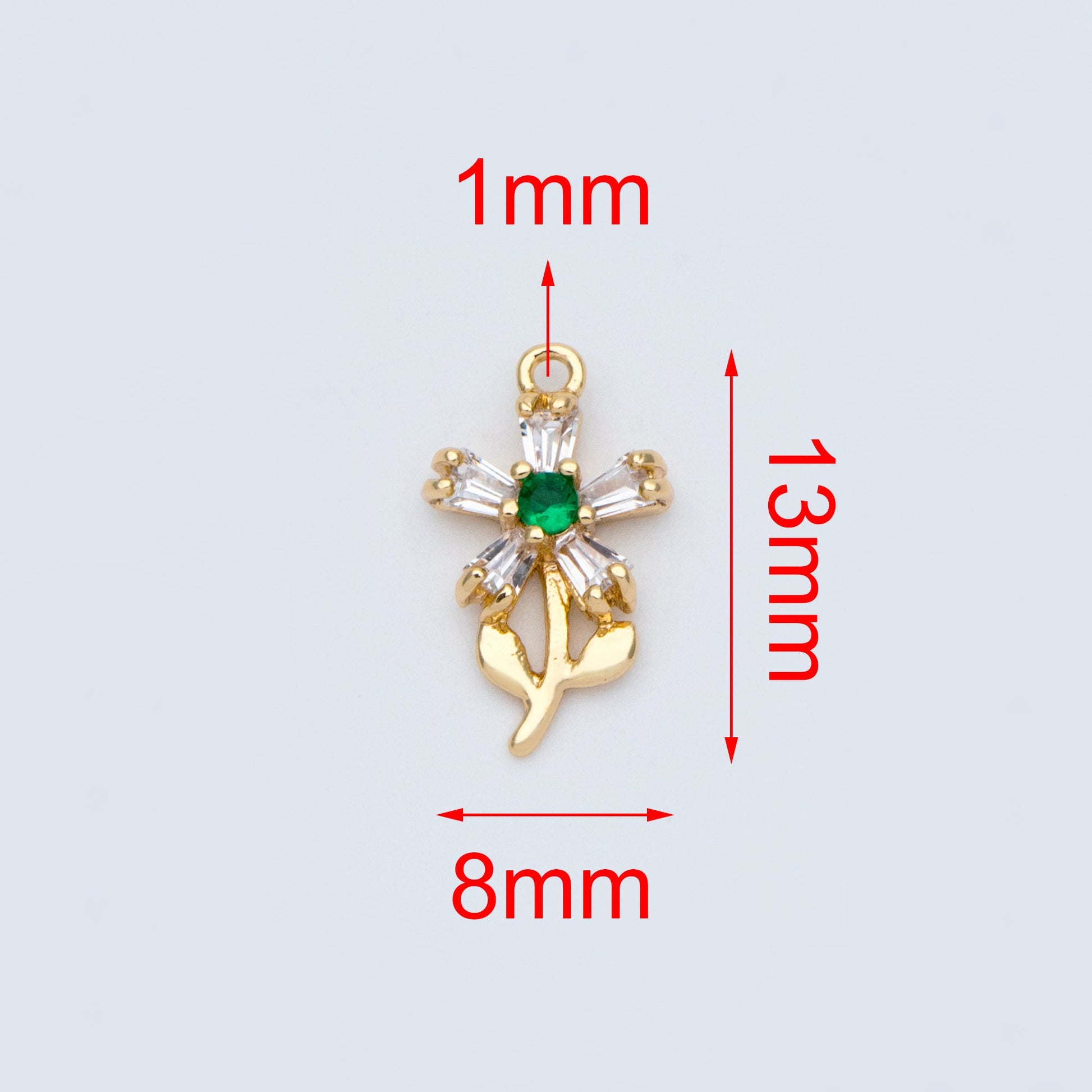 4pcs Gold CZ Flower Charms 13x8mm, 18K Gold plated Brass, Cubic Zirconia Floral Pendants (GB-4130-F)