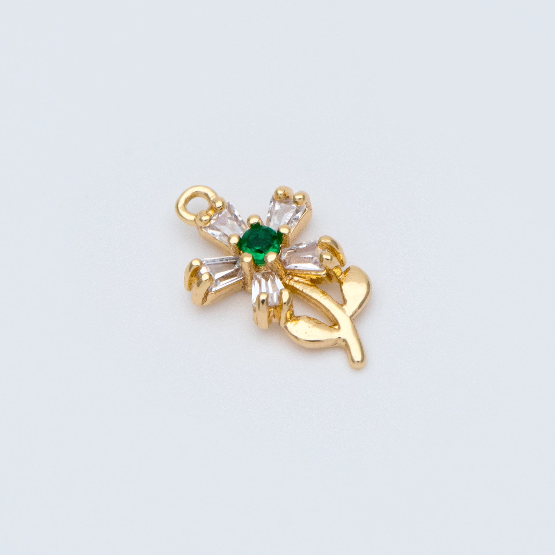 4pcs Gold CZ Flower Charms 13x8mm, 18K Gold plated Brass, Cubic Zirconia Floral Pendants (GB-4130-F)