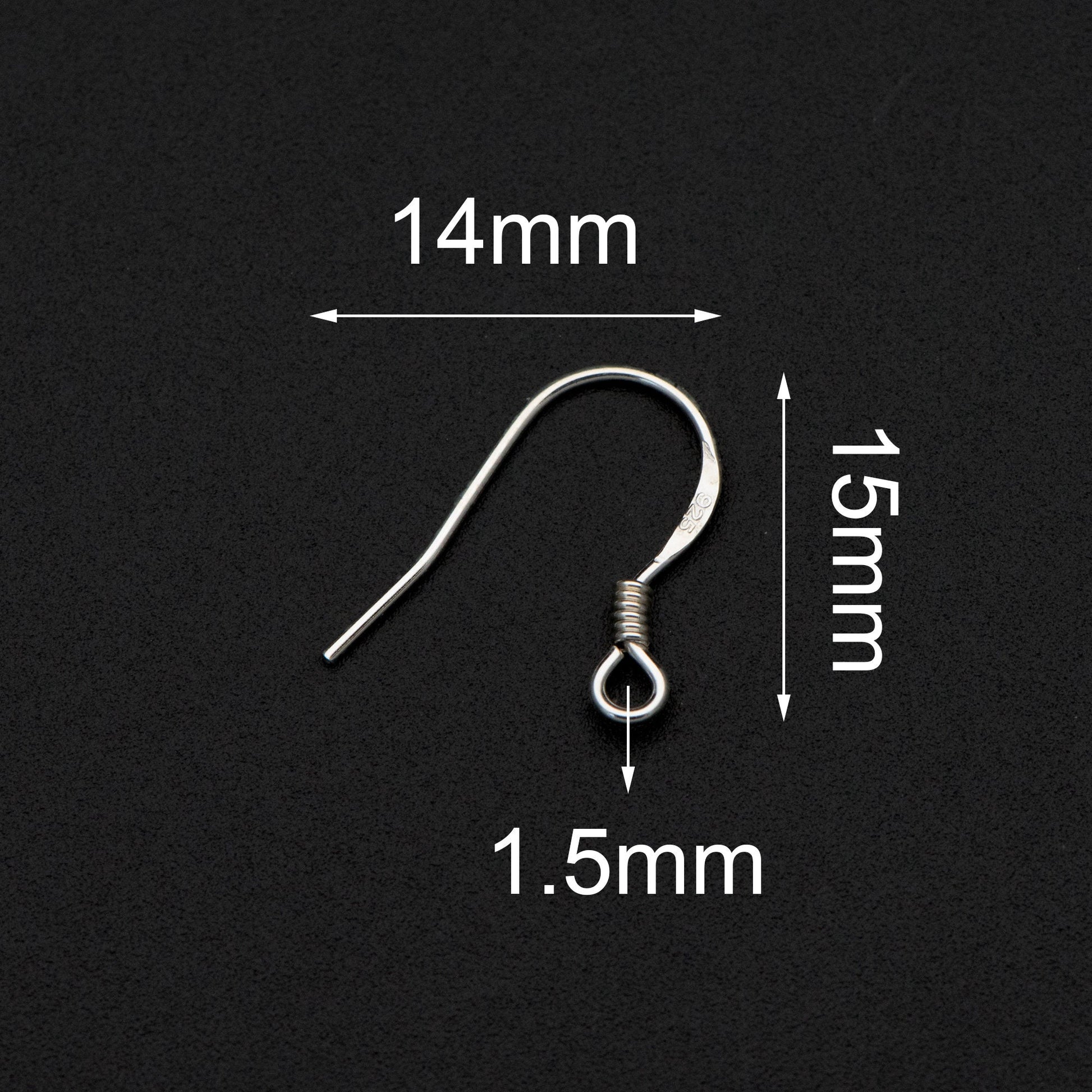 10pcs Sterling Silver Earring Hooks 15mm, Gold/ Rhodium plated .925 Silver Earwires Wholesale (CY-003)