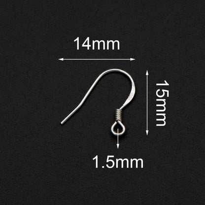 10pcs Sterling Silver Earring Hooks 15mm, Gold/ Rhodium plated .925 Silver Earwires Wholesale (CY-003)