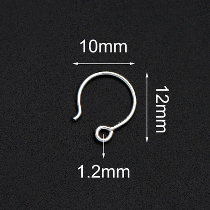 10pcs Sterling Silver Earring Hooks, .925 Silver Round Earwires 12x10mm (CY-016)