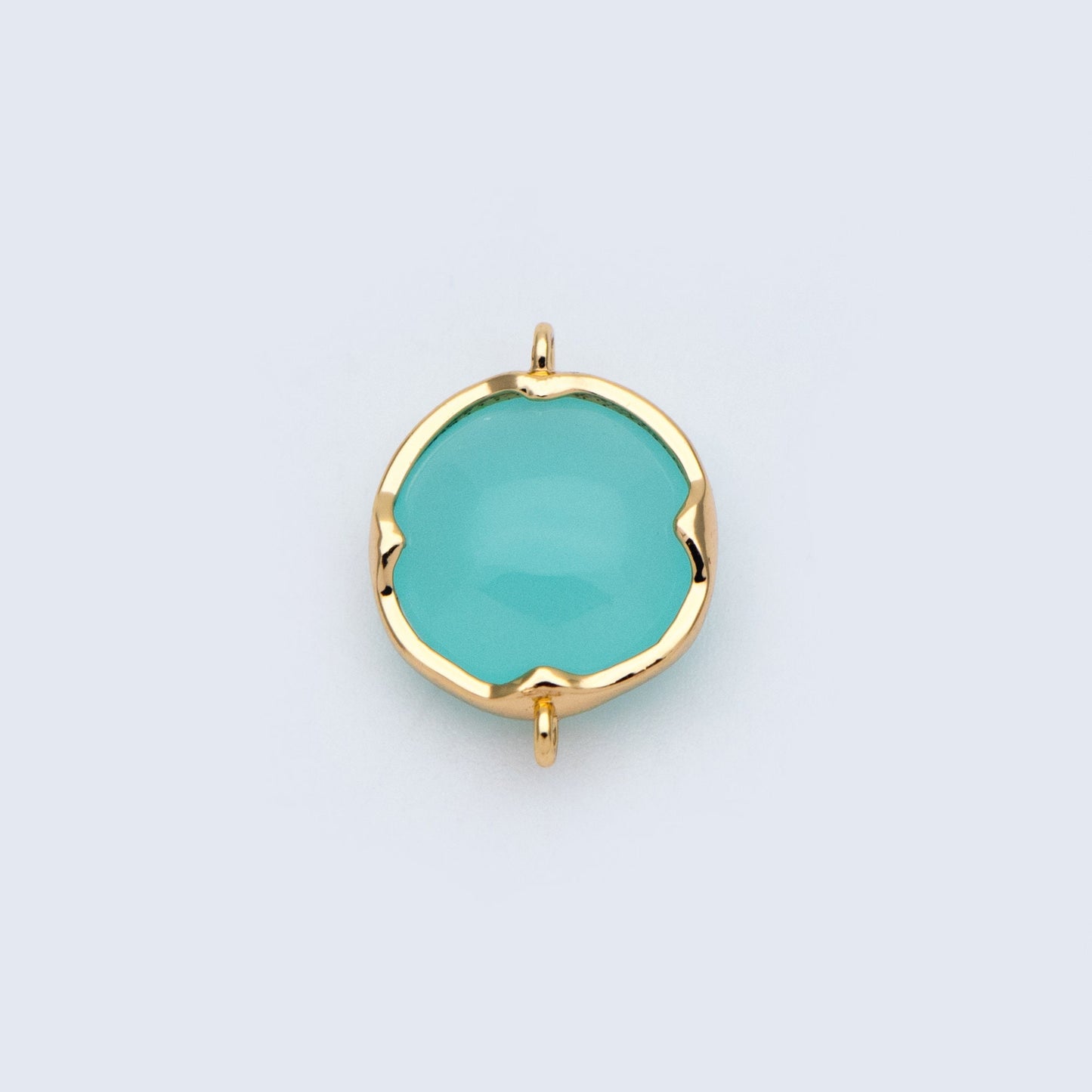 10pcs Gold Framed Glass Connector 15x11mm, Round Coin Bezel Charm Pendants, Clear Mint Blue (GB-805)