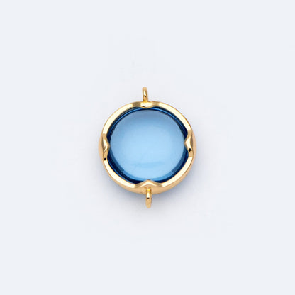 10pcs Gold Framed Glass Connector 15x11mm, Round Coin Bezel Charm Pendants, Clear Mint Blue (GB-805)