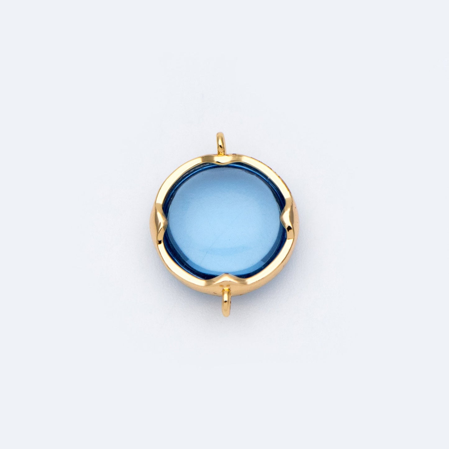 10pcs Gold Framed Glass Connector 15x11mm, Round Coin Bezel Charm Pendants, Clear Mint Blue (GB-805)