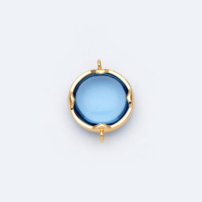 10pcs Gold Framed Glass Connector 15x11mm, Round Coin Bezel Charm Pendants, Clear Mint Blue (GB-805)