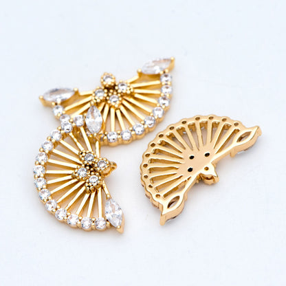 10pcs CZ Pave Gold Fan Shaped Charm 17x10mm, 18K Gold plated on Brass (GB-853)