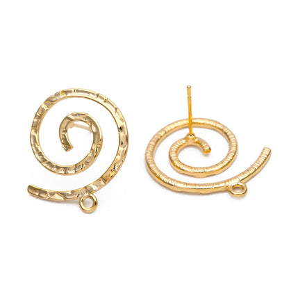 10pcs Gold Vortex Earring with Loop, 24mm, Geometric Stud Earring, DIY Earring Components Wholesale (GB-855)