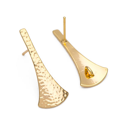 10pcs Hammered Bar Earring with Loop, 18K Gold plated Brass, Rustic Stud Earring Findings (GB-856)