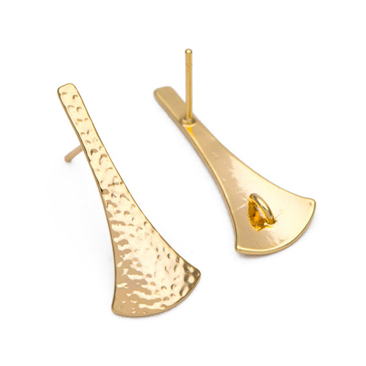 10pcs Hammered Bar Earring with Loop, 18K Gold plated Brass, Rustic Stud Earring Findings (GB-856)