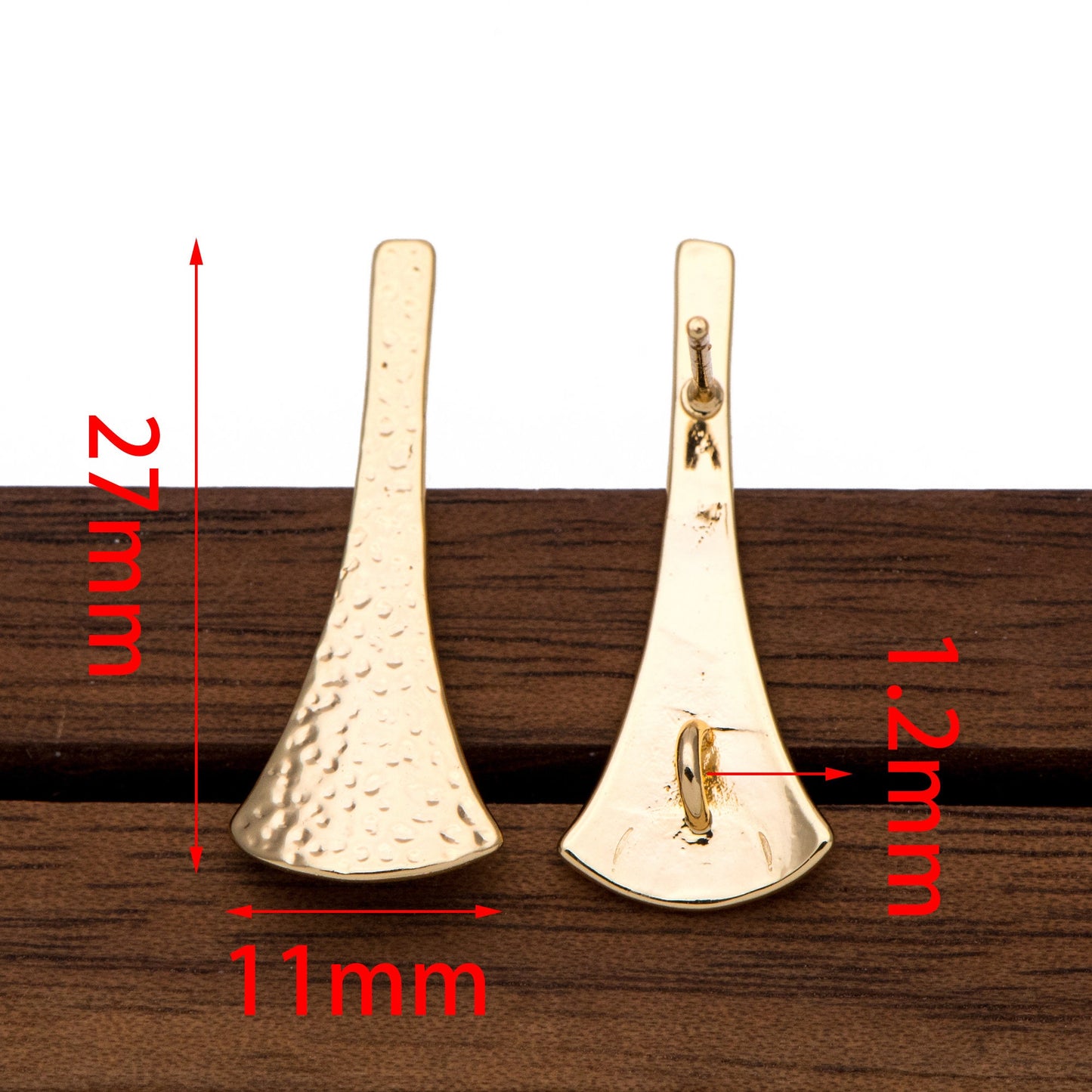 10pcs Hammered Bar Earring with Loop, 18K Gold plated Brass, Rustic Stud Earring Findings (GB-856)