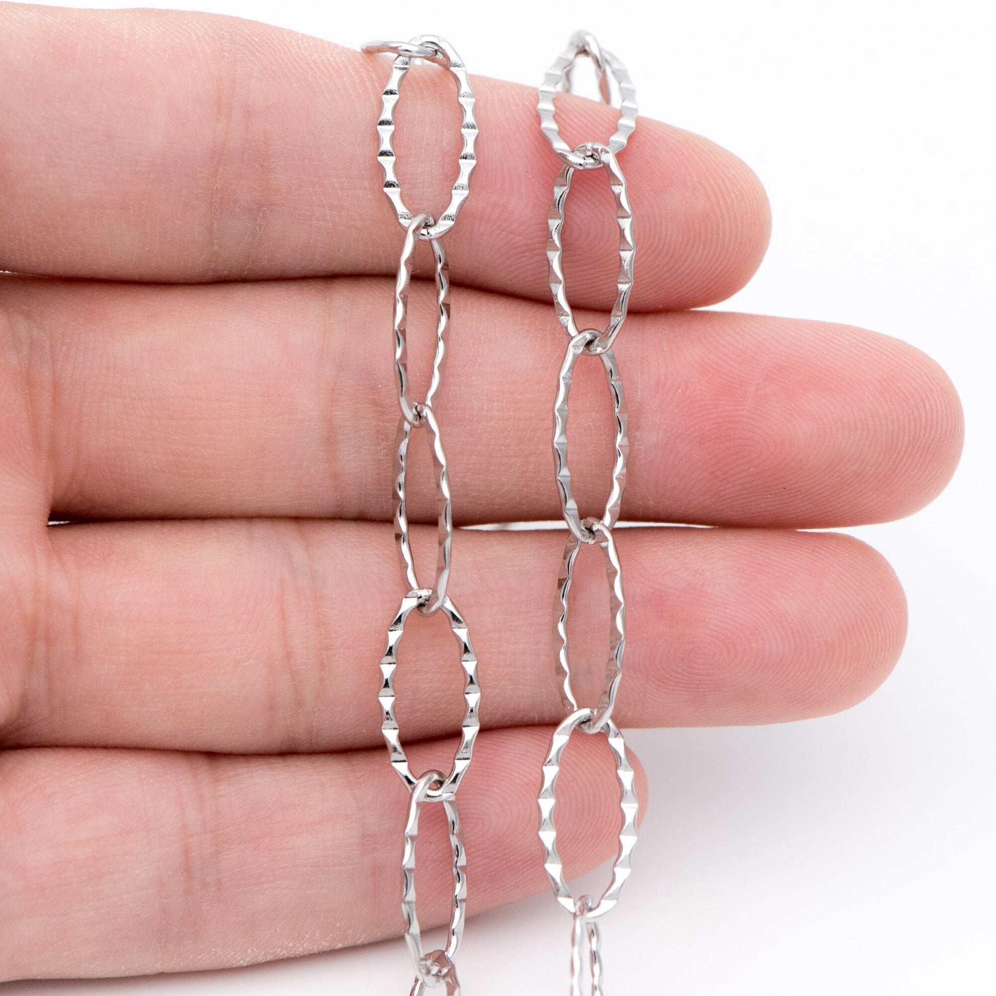 Stainless Steel Long Oval Chains, Silver tone Link 15x7mm, Craft DIY Chain Findings Wholesale (#LK-300)/ 1 Meter=3.3 ft